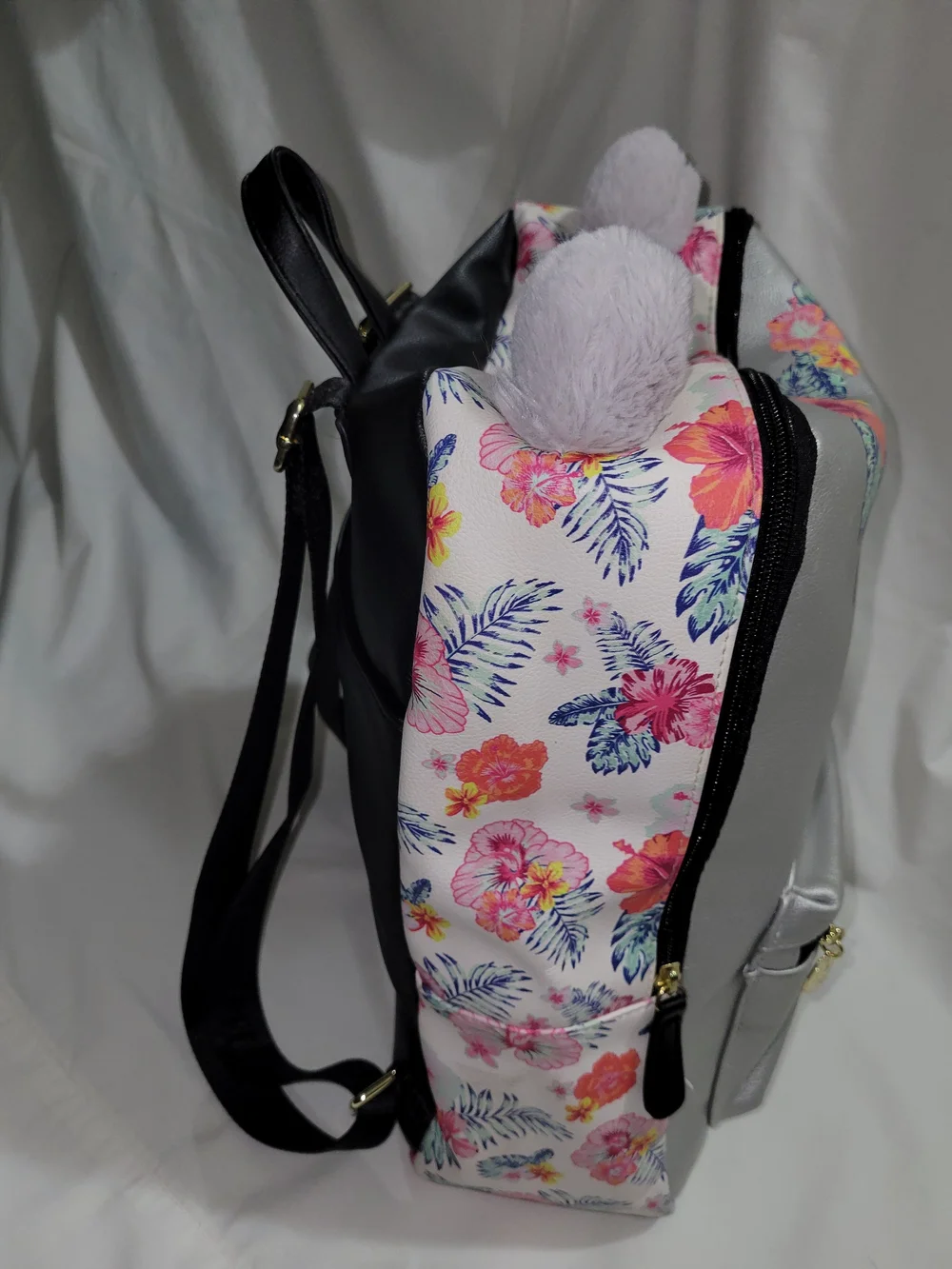 Betsy Johnson Silver Koala Backpack with Floral Accent